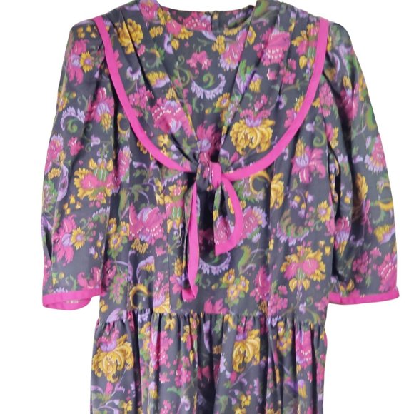 Vintage Chel'sea Floral Midi Dress w/ Draped Bow Neckline, Sz 18WP - Picture 3 of 11